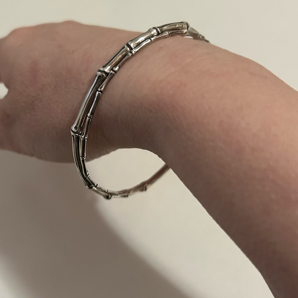 Giles & Brother sterling silver bracelets, set of 2 bamboo textured bangles